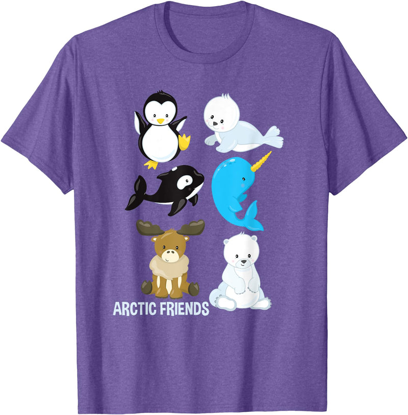 Adorable Sea Animals Tees Arctic Animals Penguin Seal Whale Polar Bear Narwhal T-Shirt T-Shirt - Purple Heather