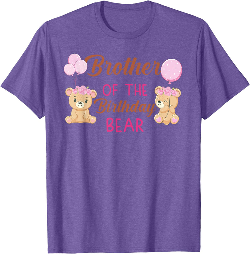 Family Birthday Bear Gifts Brother of The Birthday Girl Bear 1st Birthday Party Girl T-Shirt - Purple Heather