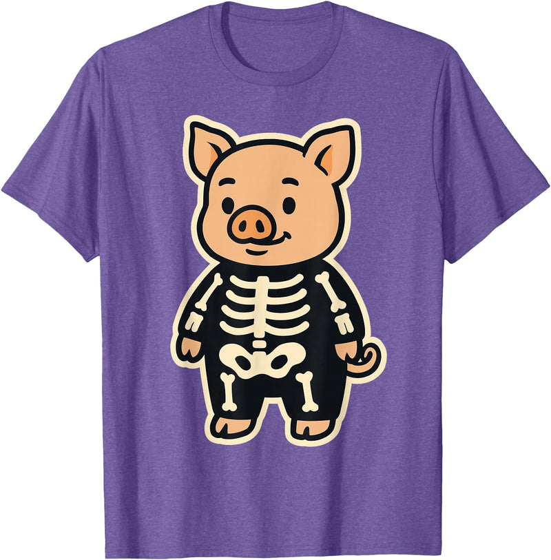 Spooky Cute Cartoon Animals in Halloween Outfits Funny Pig Skeleton Costume for Kids Boys Girls Halloween T-Shirt - Purple Heather