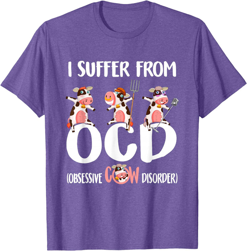 I Suffer From OCD Obsessive Cow Disorder Cow I Suffer From OCD Obsessive Cow Disorder Cute Cow Lover T-Shirt - Purple Heather