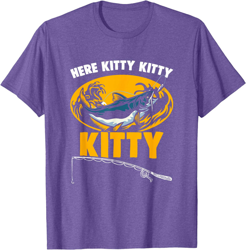 Fisherman Catfish Fishing Apparel Here Kitty Fisher Fish Rod Angler Fisherman Catfish Fishing T-Shirt - Purple Heather