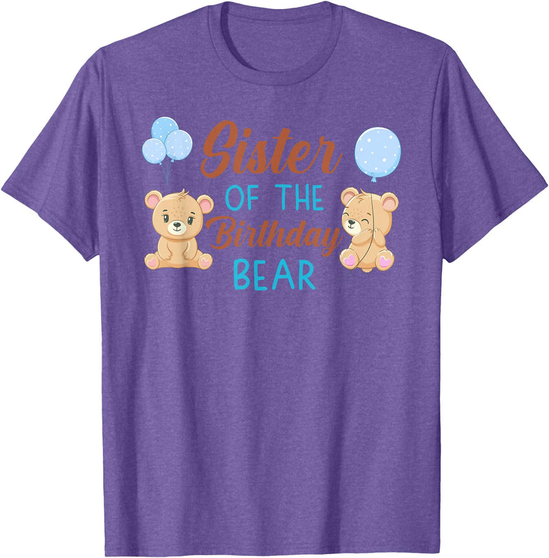 Family Birthday Bear Gifts Sister of The Birthday Boy Bear 1st Birthday Party Boy T-Shirt - Purple Heather