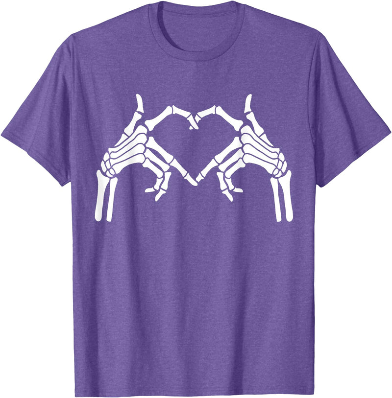 Skeleton Hand Halloween Trendy Novelty Graphic Art Skeleton Hands Heart Sign Halloween Tops T-Shirt - Purple Heather