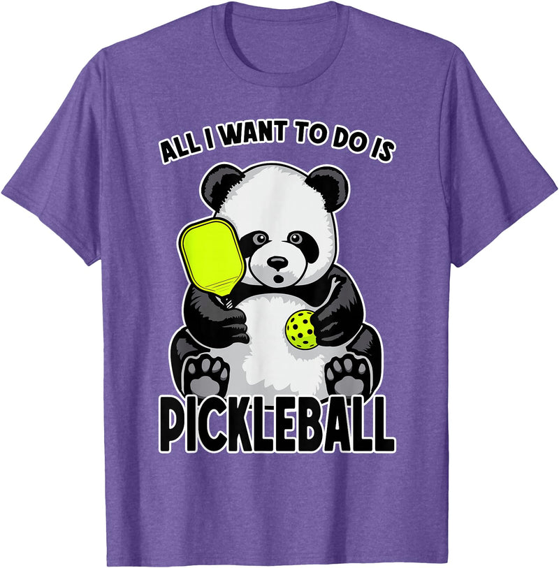 Grandio Design Cute Funny Animal Lover Gifts Panda Pickleball All I Want To Do Is Cute Funny Bear Player T-Shirt - Purple Heather