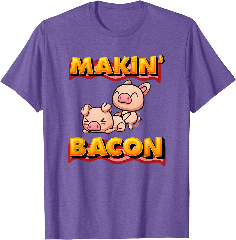 BW Funny Tops Makin' Bacon Pig Funny Meatarian T-Shirt - Purple Heather