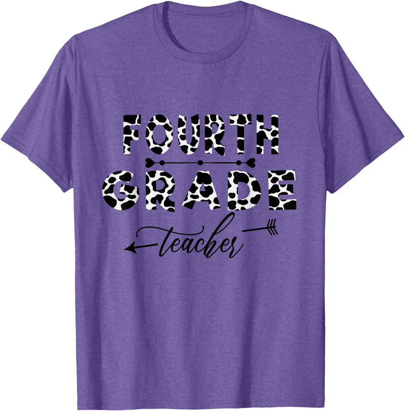 Funny Back To School Teacher Women 2021-22 Apparel Cow Print Skin Pattern 4th Grade Teacher 1st Day Of School T-Shirt -