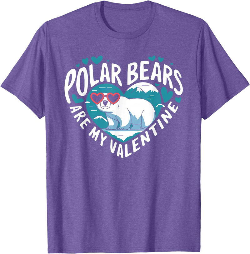 Funny Polar Bear Lover Apparel Polar Bears Are My Valentine Cute Polar Bear Valentines Day T-Shirt - Purple Heather