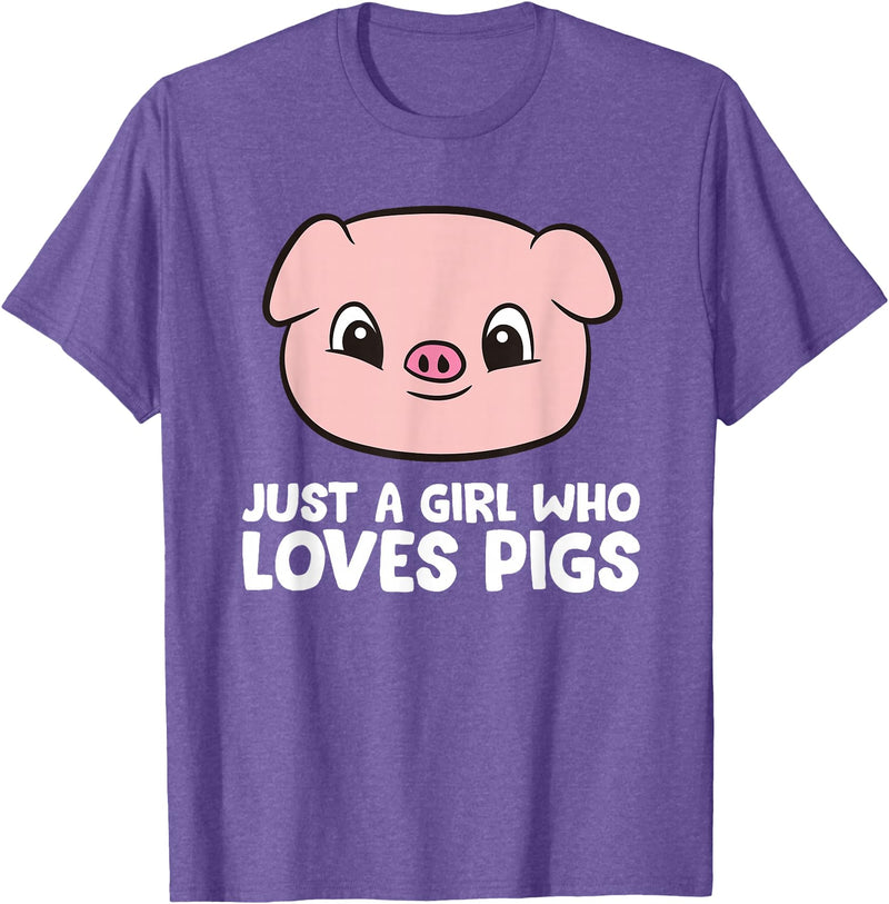 Funny Pigs Gifts And Pig Farmer Apparels Pigs Farmer Girl Just a Girl Who Loves Pigs T-Shirt - Purple Heather