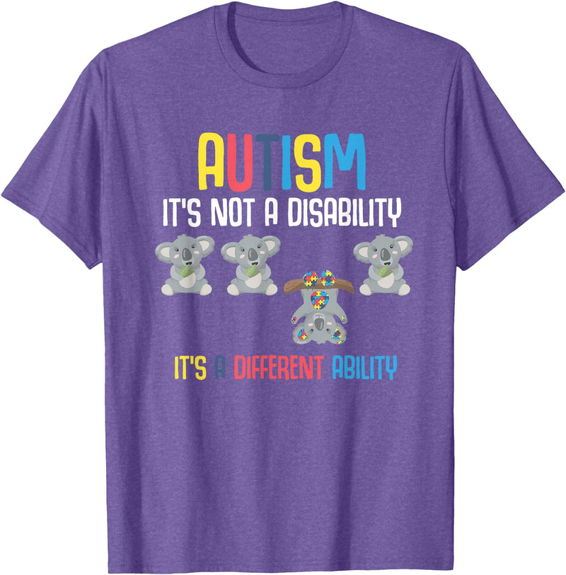 Autism Awareness Gifts Cute Koala Bears Its A Different Ability Autism Awareness T-Shirt - Purple Heather