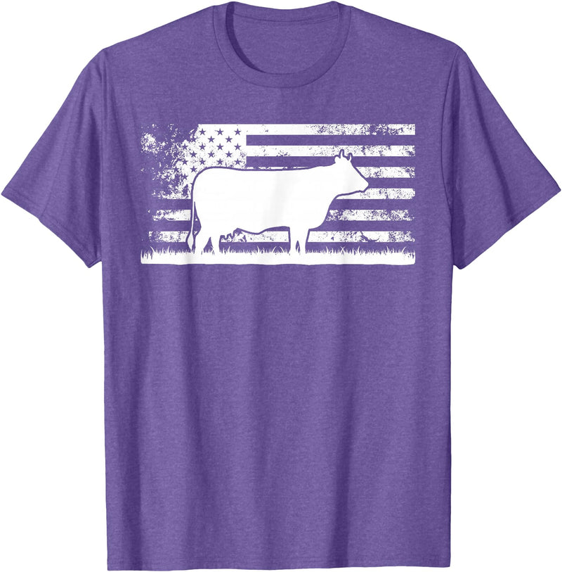 Funny Charolais Rancher Gift for Cattle Lover American Flag - American Cow Charolais Rancher T-Shirt - Purple Heather