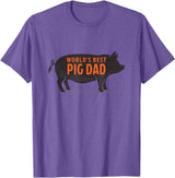 Pig Parent Shirts and Gifts World's Best Pig Dad - Funny Pet Pig Saying T-Shirt - Purple Heather