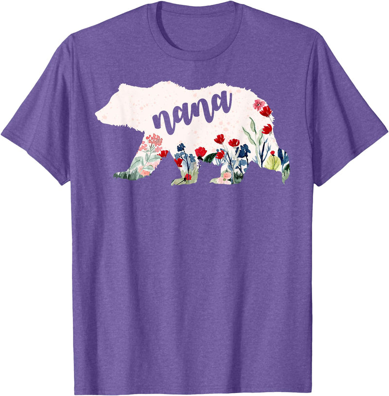 Nana Shirts By No1 Tees Nana Bear Shirt - Nana Bear Water Color Flower Grandma T-Shirt - Purple Heather