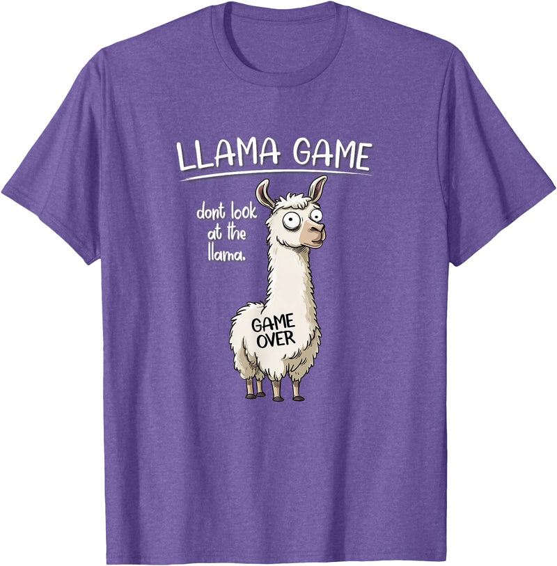 Cute Cartoon Llama Mama Gifts T Shirts & Hoodies Funny Mens Womens Kids Llama Game Don't Look At The Llama T-Shirt - Purple Heather