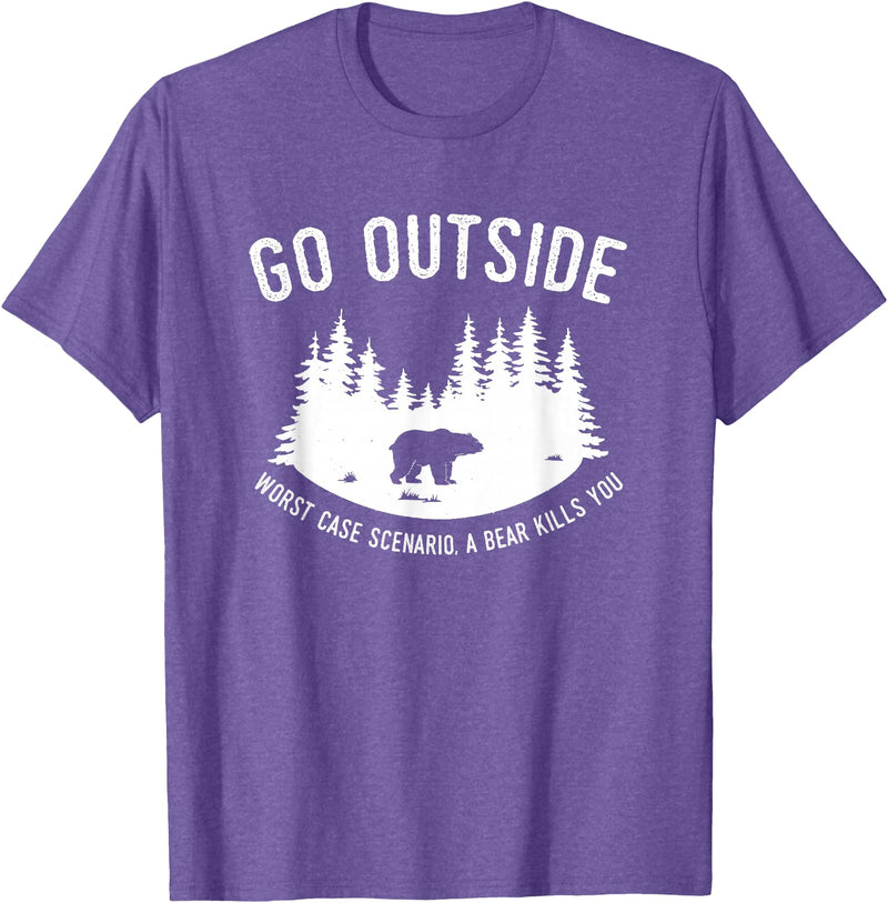 Explore Tees Go Outside Worst Case Scenario A Bear Kills You Explorer Tee T-Shirt - Purple Heather