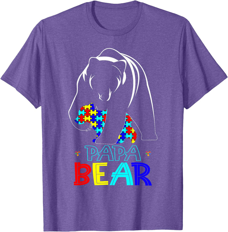 Papa Bear Autism Awareness Month Gifts Autism Dad Papa Bear Autism Awareness Gifts for Autism Dad Support T-Shirt - Purple Heather