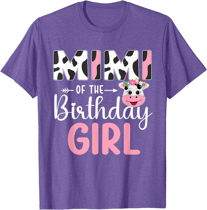 Cow Birthday Shirt For Family Men Women Cow Lover Mimi Of The Birthday Girl Farm Cow 1 St Birthday Girl T-Shirt - Purple