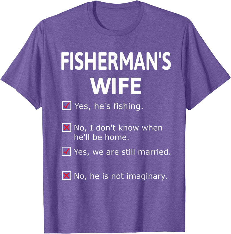 Fashion Tribe Fishing Apparel Fishermans Wife He's Not Imaginary Funny Retro Unique Gift T-Shirt - Purple Heather