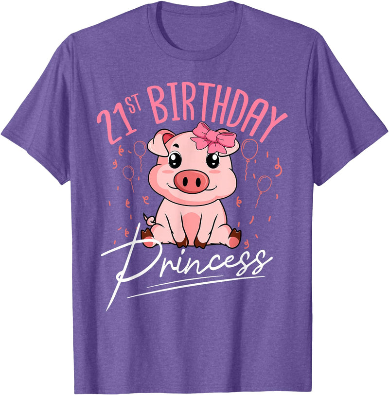 Pig Birthday 21 Cute Piggy Barn Party Apparel Pig 21st Birthday Princess Farm Party Hog Farmer Barnyard T-Shirt - Purple Heather