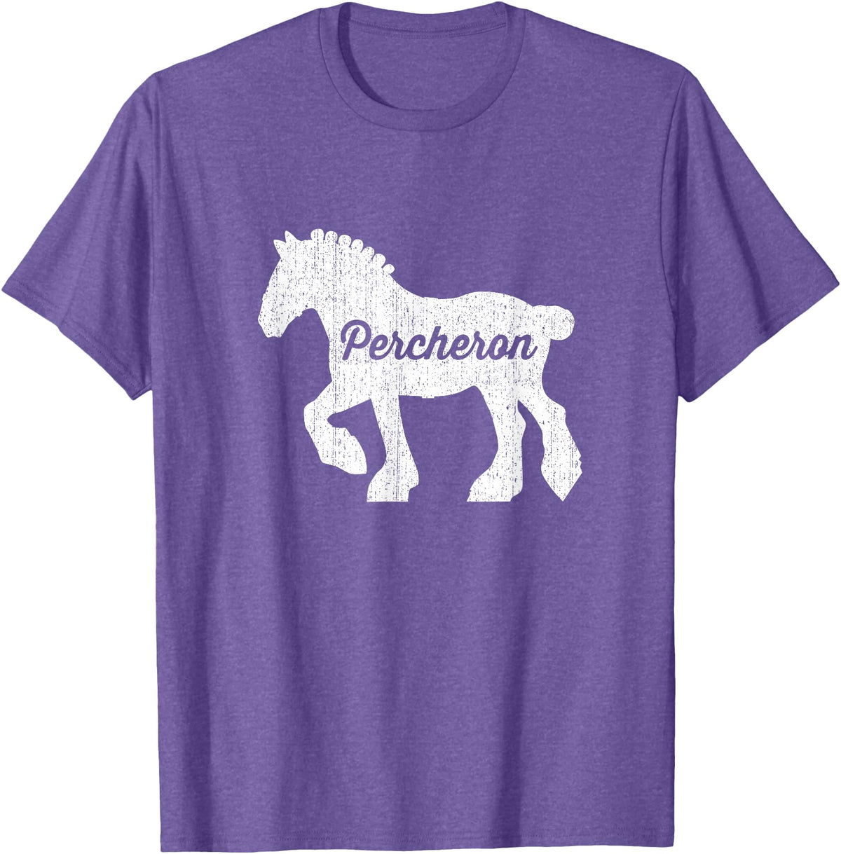 Angry Ant Graphics - Percheron Horse Distressed Silhouette of Percheron Draft Horse T-Shirt - Purple Heather