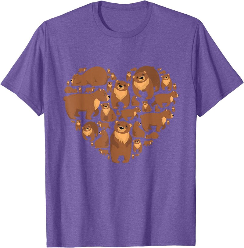 Grizzly Bear lover heart gifts idea Grizzly Bear lover heart bear love camping hiking men women T-Shirt - Purple Heather