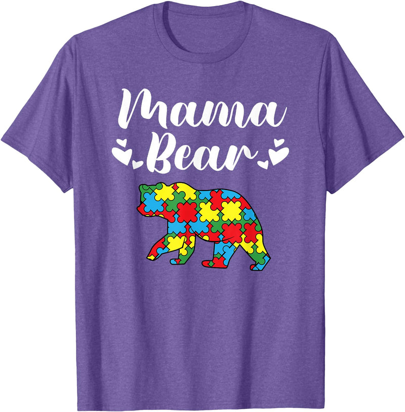 Mama Bear Autism Awareness Mom Puzzle Clothing Co Autism Awareness Mama Bear Proud Autistic Mom T-Shirt - Purple Heather