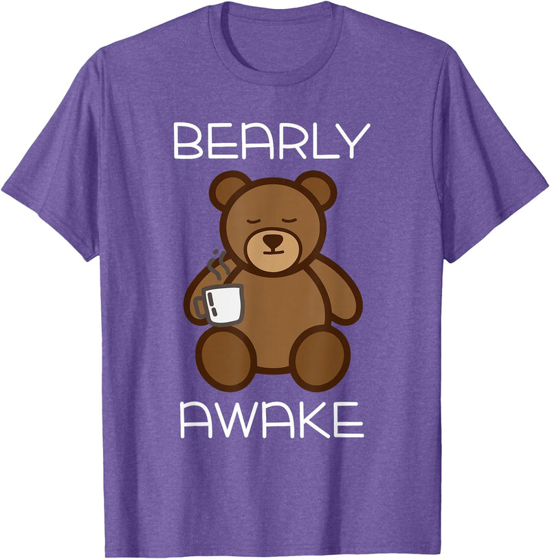 Bearly Awake Shirt - Funny Bear Animal Pun Gifts T-Shirt - Purple Heather