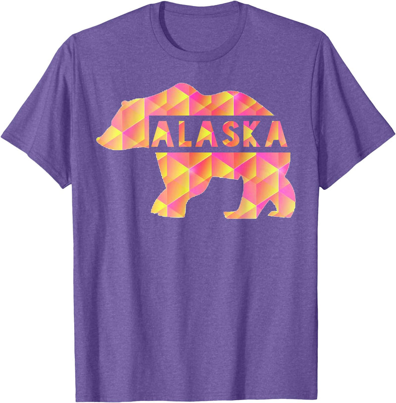 Proud Alaskan Bear Art Alaska State Pride Proud Alaskan Pink Grizzly Bear T-Shirt - Purple Heather