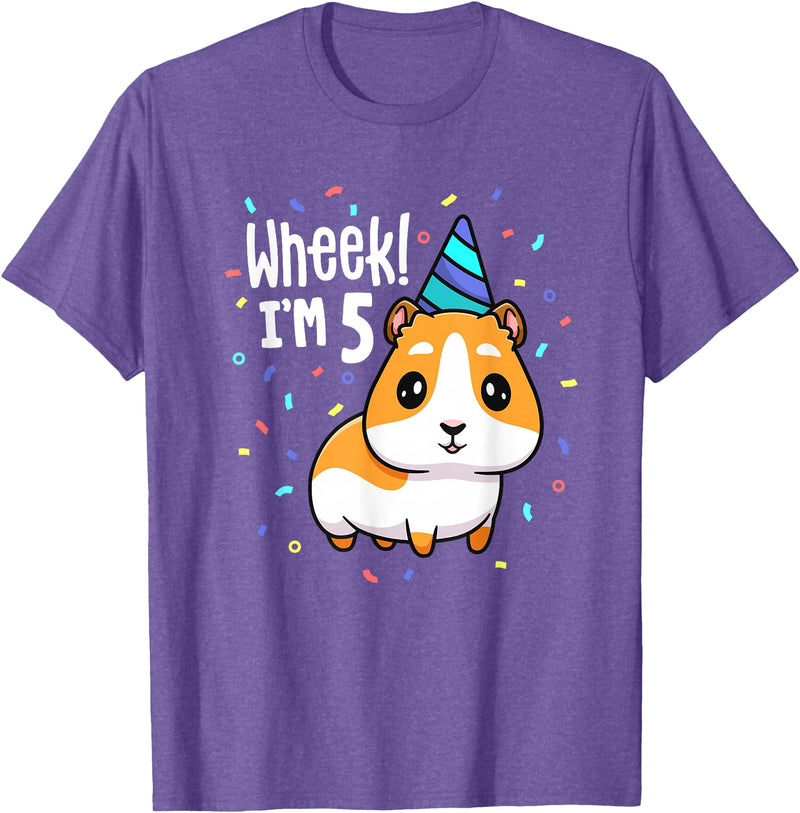 Guinea Pig Birthday by Joy Haus Guinea Pig Birthday Party Wheek Kids 5 Year Old 5th Outfit T-Shirt - Purple Heather
