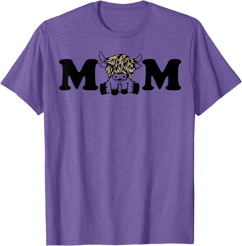 Highland Cattle Corner Messy Bun Life Hair Glasses highland cow mom T-Shirt - Purple Heather