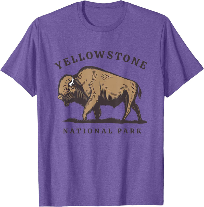 Yellowstone National Park Bison Clothing Co Yellowstone National Park Wyoming Buffalo Bison T-Shirt - Purple Heather