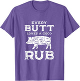 Every Butt Loves A Good Rub Pork BBQ Grilling Gift Every Butt Loves A Good Rub Pig Pork Funny BBQ Pitmaster T-Shirt - Purple Heather