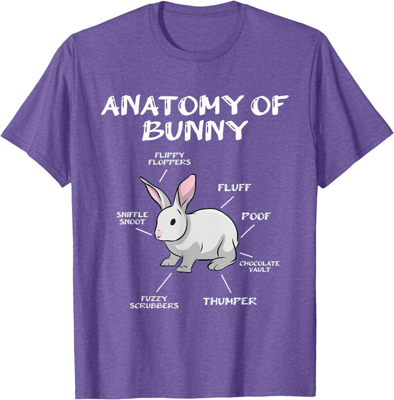 Funny Bunny Rabbit Anatomy Cute Rabbit Humor Joke T-Shirt in Purple Heather