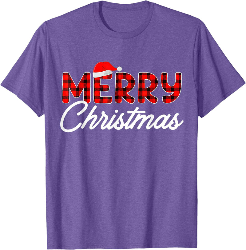 Merry Christmas Buffalo t -shir t Merry Christmas Buffalo Plaid Red Santa Hat Xmas Pajamas T-Shirt - Purple Heather