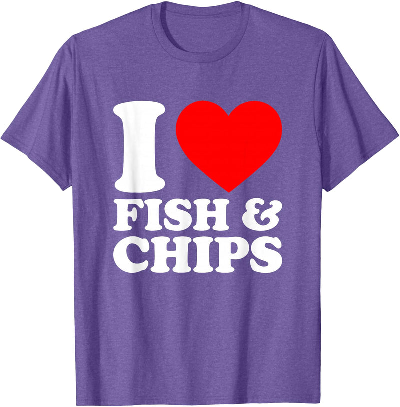 I Love Food Shirts Collection I Love Fish And Chips, I Heart Fish And Chips T-Shirt - Purple Heather