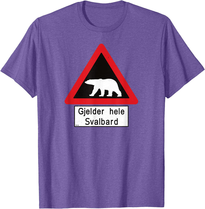 Svalbard T-Shirt Co. Svalbard Polar Bear Sign | Gjelder hele Svalbard | Norway T-Shirt - Purple Heather