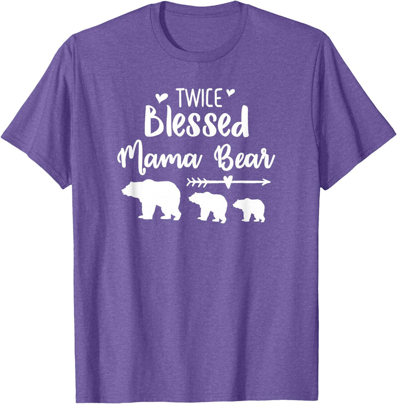 My Tribe Bear Shirts Twice Blessed Mama Bear With Two Baby Cubs Bear Shirt T-Shirt - Purple Heather