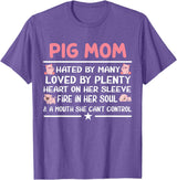 Funny Pig Farm Piggy Farmer Farming Gifts DAIMMER Pig Mom Hated By Many Loved By Plenty Heart On Her Sleeve T-Shirt - Purple Heather