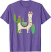 Captivaca Llama Shirts Cute Llama with Flower & Cactus/Llama Lover Gift T-Shirt Small - Purple Heather