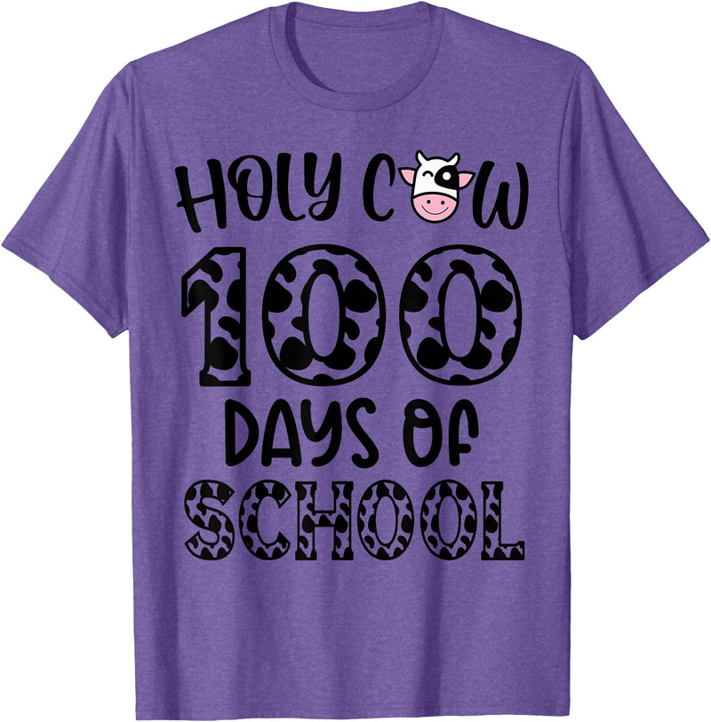Holy Cow 100 Days Of School teachers Students Kids T-Shirt - Purple Heather