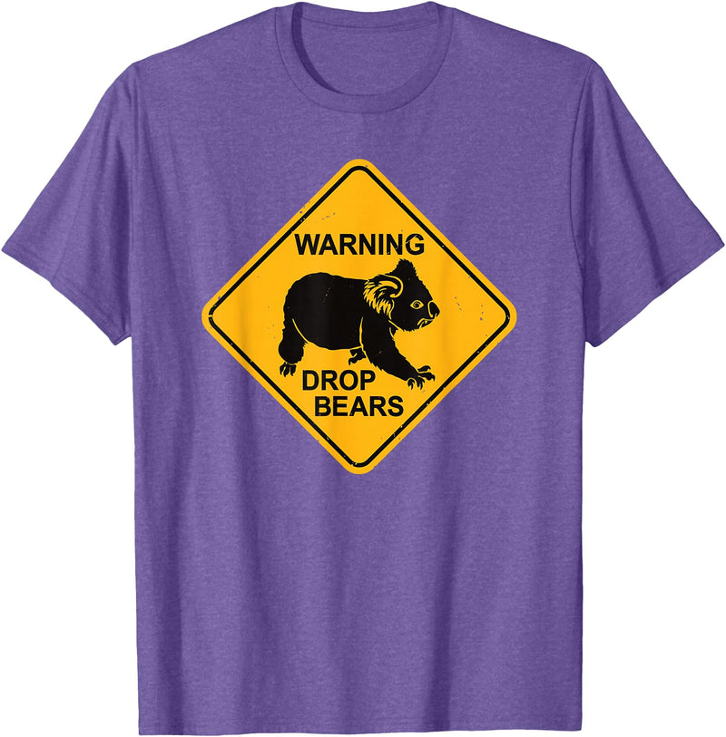 Australia Retro Koala Co. Koala Bear Warning Sign - Drop Bears Funny Koalas Australia T-Shirt - Purple Heather