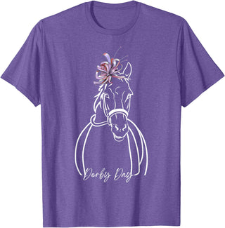 Funny Horse Racing Lover Derby Day Gift Women Derby Day Funny Horse Racing Floral Horse Equestrian T-Shirt - Purple Heather