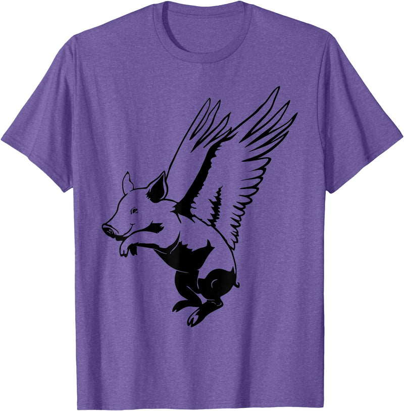 Flying Pig Funny Animals Flying Pig with Wings Fly Pig Lovers T-Shirt - Purple Heather