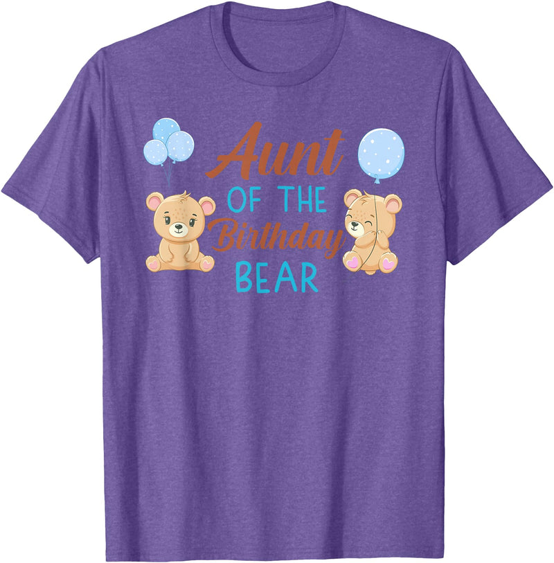 Family Birthday Bear Gifts Aunt of The Birthday Boy Bear 1st Birthday Party Boy T-Shirt - Purple Heather