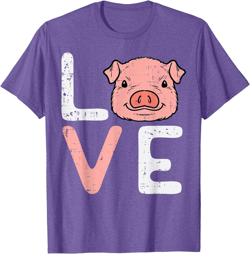 Pig Lover Shirts For Men Women Kids Love Pig Cute Hog Farmer Swine Farm Animal Women Kids Men T-Shirt - Purple Heather