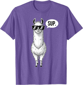 Funny Llama lover Co Alpaca Llama with Sunglasses Sup T-Shirt - Purple Heather
