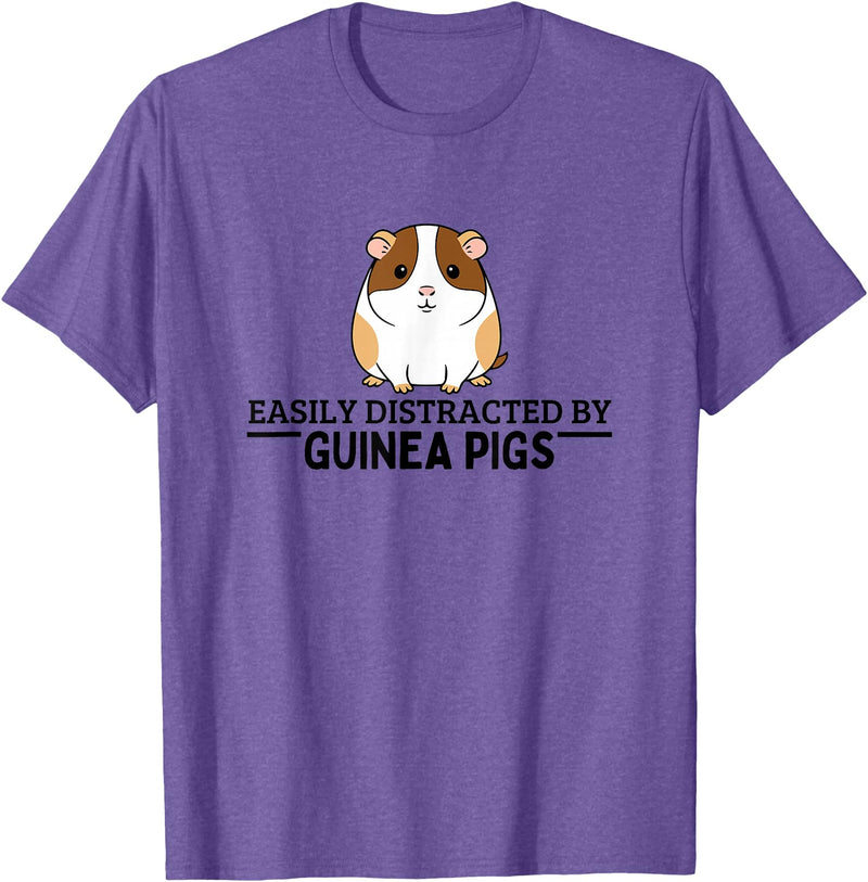 Guinea Pig Hideout Designs Easily Distracted by Guinea Pigs Funny Guinea Pig T-Shirt - Purple Heather