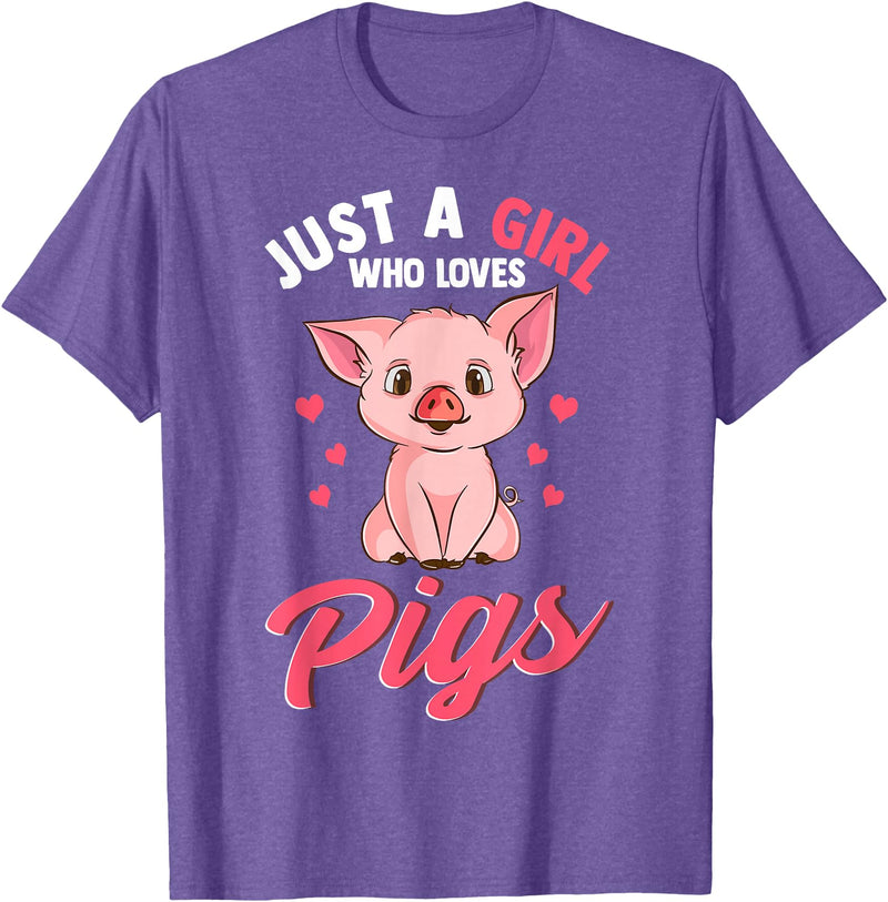 Cute Pig Co. Just A Girl Who Loves Pigs Hog Lover Cute Farmer T-Shirt - Purple Heather