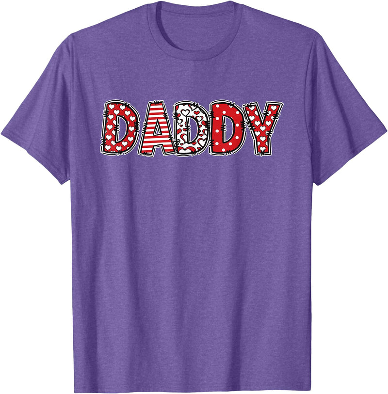 Retro Christmas Valentine Matching Family Tees Hearts Buffalo Plaid Dad Daddy Valentines Day T-Shirt - Purple Heather