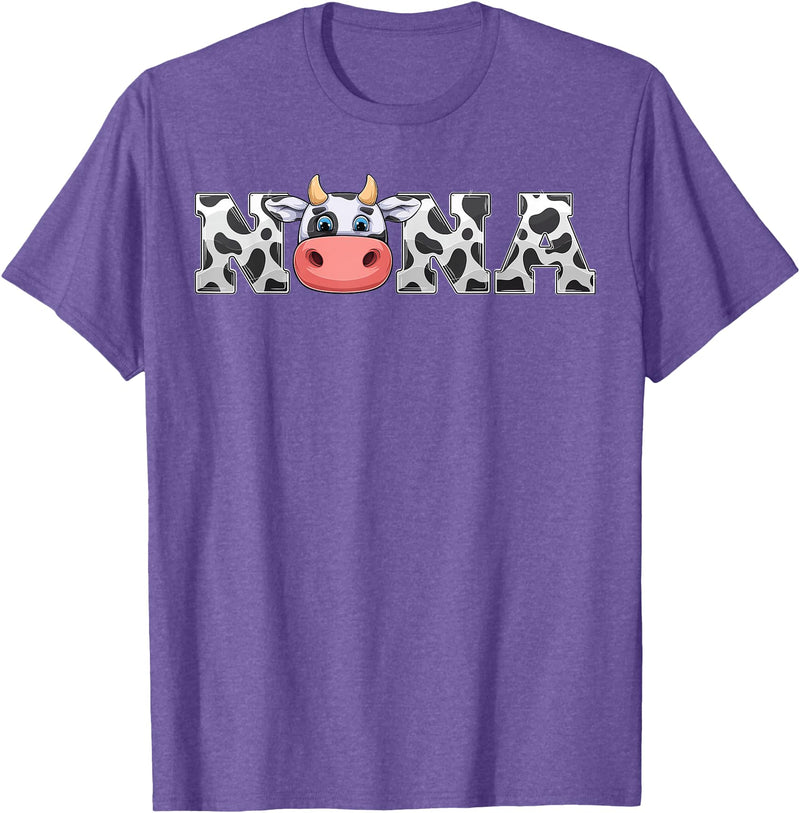 ETHRLO cow im one birthday decorations Shirts Nana Cow Print Cowboy Animal Pattern Farmer Cow Nana T-Shirt - Purple Heather