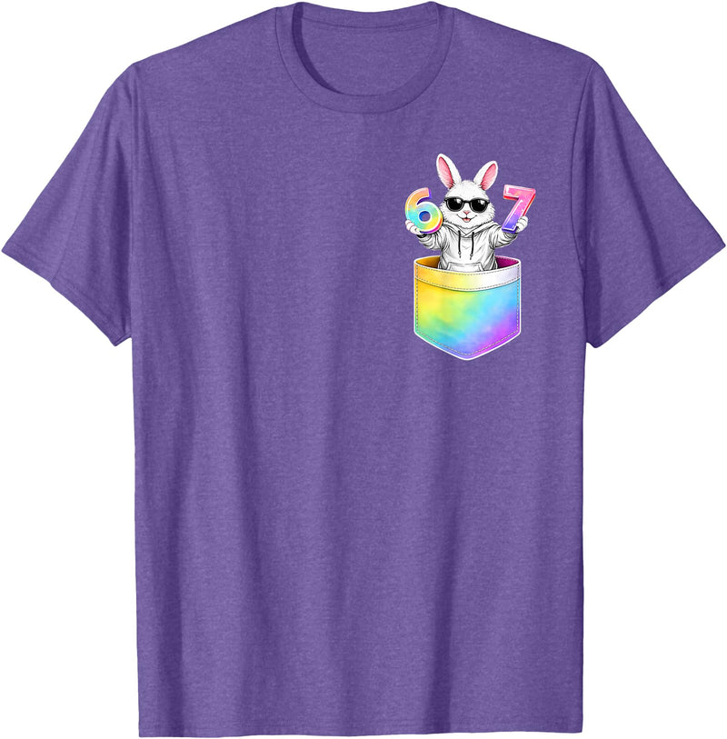 Easter Bunny in Pocket Six Seven Bruh 67 Meme Easter Day T-Shirt in Purple Heather